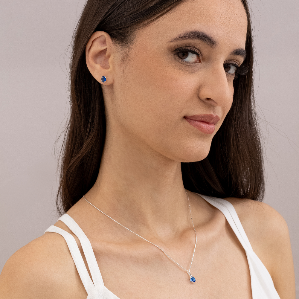 Pingente Oval Azul Safira