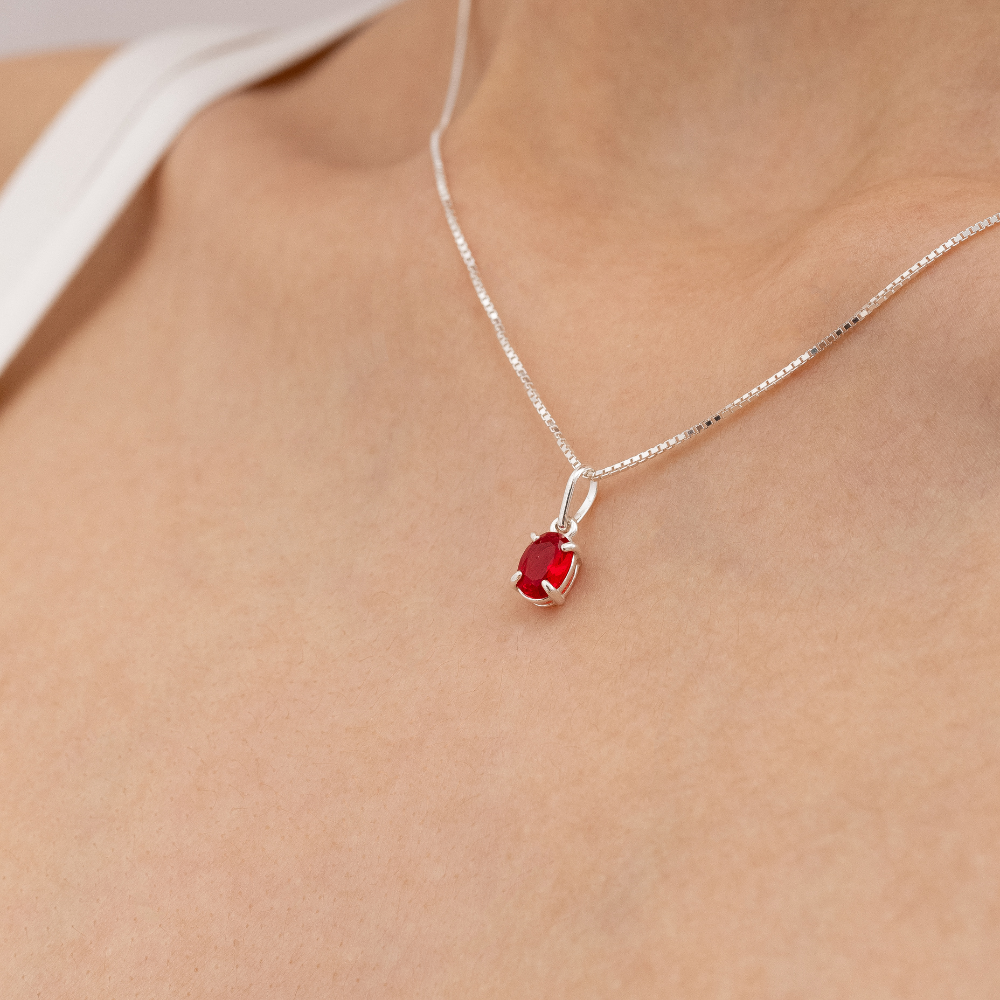 Pingente Oval Vermelho Rubi