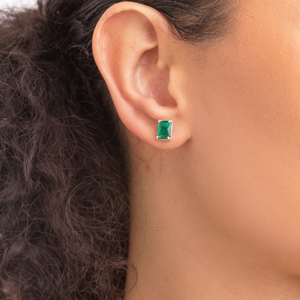 Brinco Retangular Verde Esmeralda
