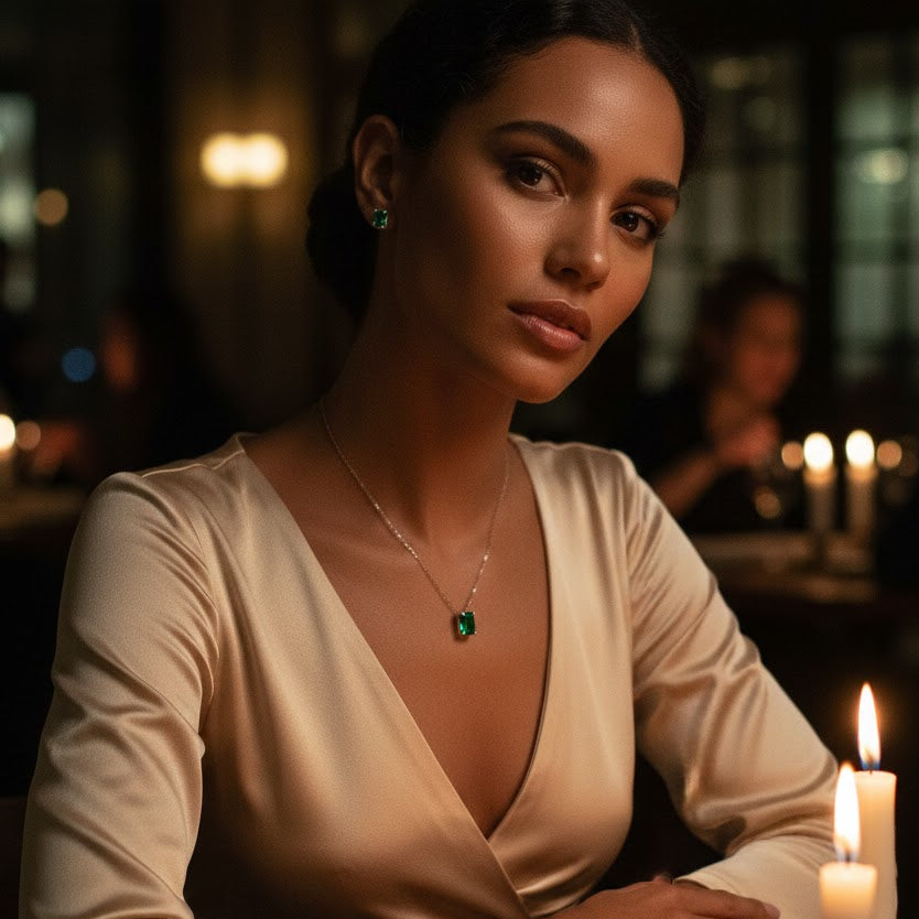 Pingente Retangular Verde Esmeralda